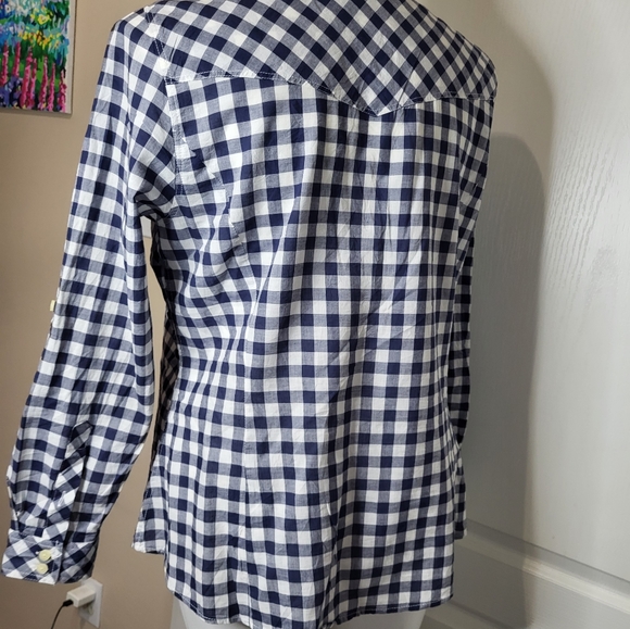 Torrid Navy Blue & White Plaid Buttons Up Blouse - Picture 5 of 12
